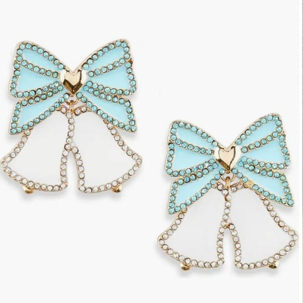 BaubleBar Wedding Bell Drop Earrings with Blue Bows - Picture 1 of 3